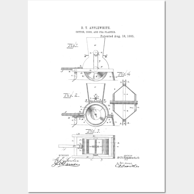 Cotton Corn Pea Planter Vintage Patent Hand Drawing Wall Art by TheYoungDesigns